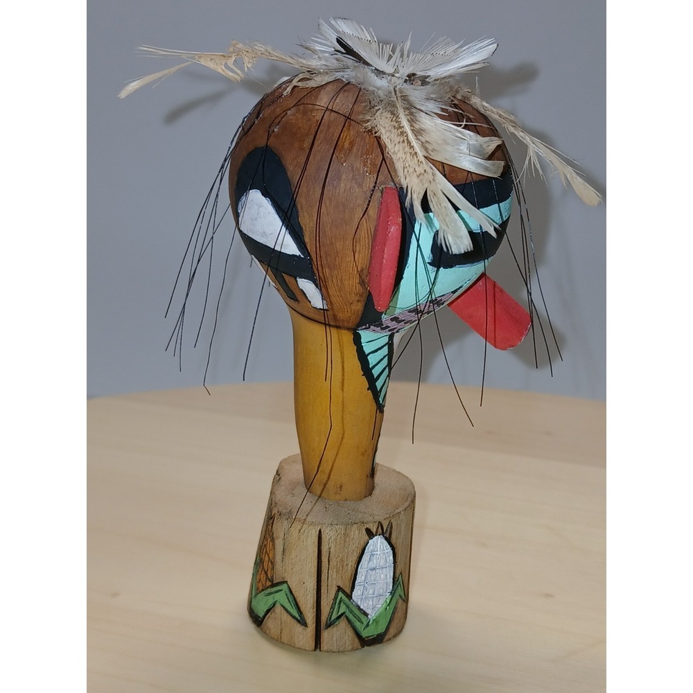 Vintage Hopi Corn Boy Kachina Dance Rattle Signed Saddleblanket Two Faced Shaker - Picture 15 of 16